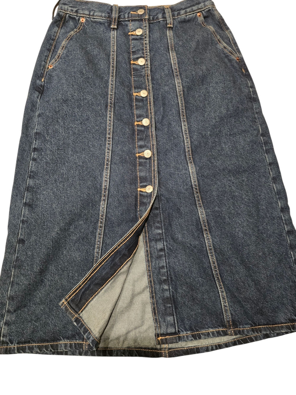 Old Navy Dark Blue Button-Front Denim Midi Skirt Size 8 - Picture 4 of 7